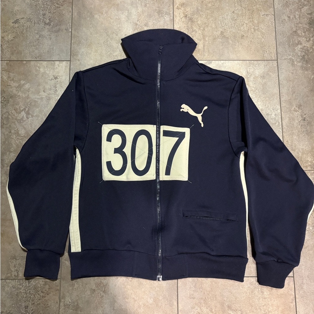 Vintage 90s Quarks Puma Full Zip 307 Navy Jersey Sweatshirt Jacket